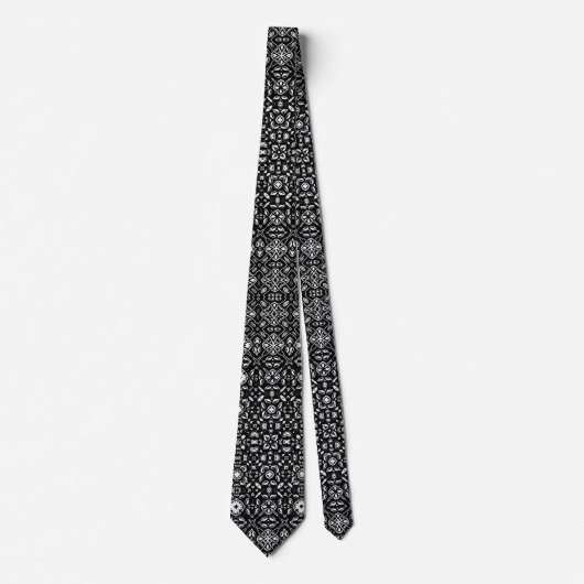 Metamorfose Medallion Pattern Black en White Stropdas (Voorkant)