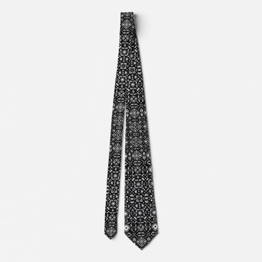 Metamorfose Medallion Pattern Black en White Stropdas (Achterkant)