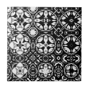 Metamorfose Medallion Pattern Black en White Tegeltje