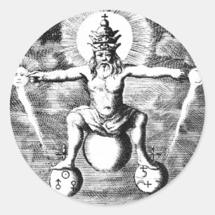 Metamorfose van metaal in alchemie ronde sticker