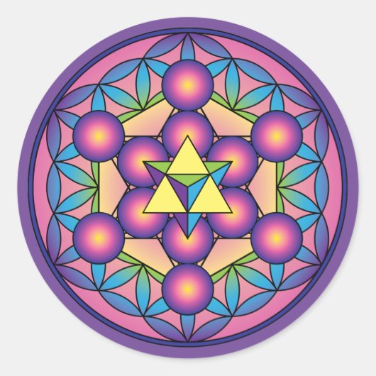 Metatron’s Cube Merkaba op Bloem van het leven Ronde Sticker (Voorkant)