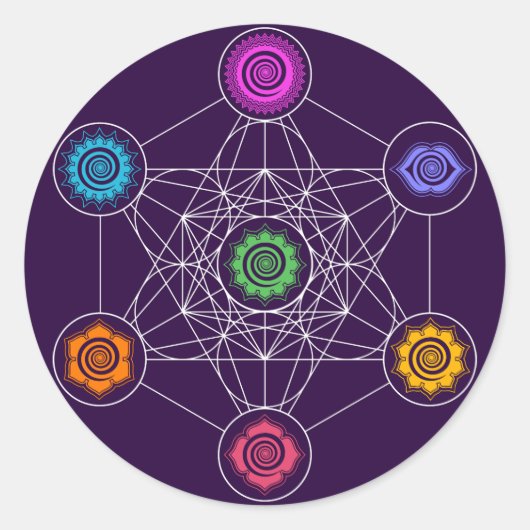 Metatrons Cube, Chakras, Cosmic Energy Centres Ronde Sticker (Voorkant)
