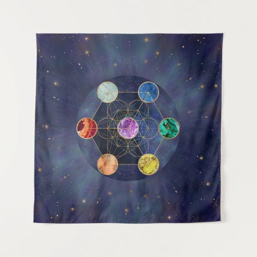 Metatron's Cube Chakras Sacred Geometry Wandkleed (Voorkant (horizontaal))