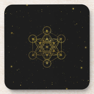 Metatron's Cube Sacred Geometry Black en Gold Bier Onderzetter