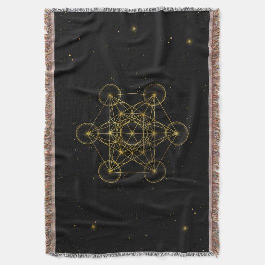 Metatron's Cube Sacred Geometry Black en Gold Deken (Voorkant Verticaal)
