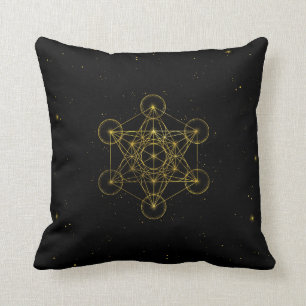 Metatron's Cube Sacred Geometry Black en Gold Kussen