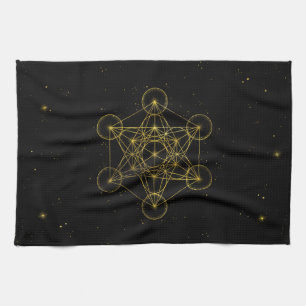 Metatron's Cube Sacred Geometry Black en Gold Theedoek