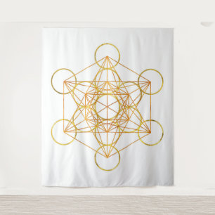 Metatron's Cube Sacred Geometry - Koper en Goud Wandkleed