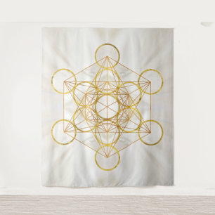 Metatron's Cube Sacred Geometry - Koper en Goud Wandkleed