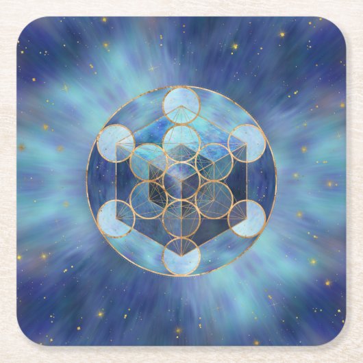 Metatron's Cube Sacred Geometry Vierkante Kartonnen Onderzetter (Voorkant)