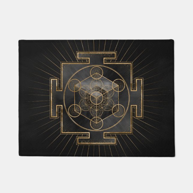 Metatron's Cube Sri Yantra Sacred Geometry Deurmat (Voorkant)