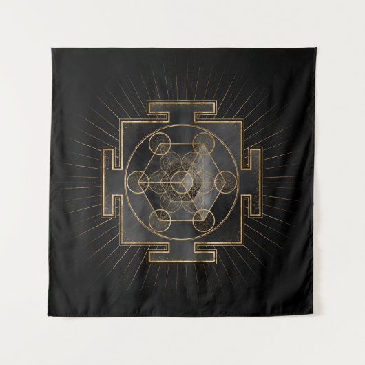 Metatron's Cube Sri Yantra Sacred Geometry Wandkleed (Voorkant (horizontaal))