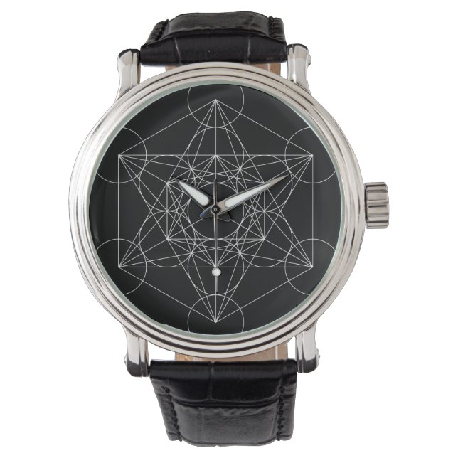 Metatron's Cube Zwart & Wit Horloge (Voorkant)