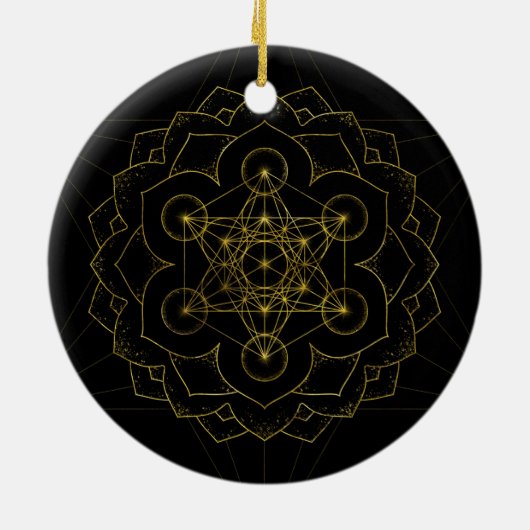Metatron's kubus in lotus Sacred Geometry Keramisch Ornament (Achterkant)