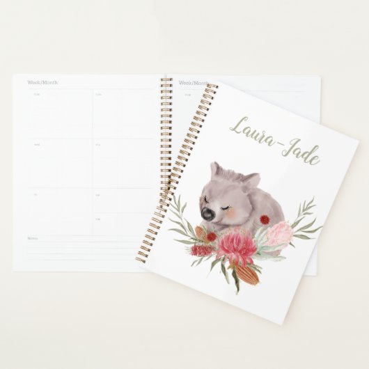 Mete Personnalisé Australien Native Wombat Planner (Devant avec enveloppe)