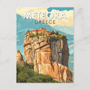 Meteora Griekenland Illustratie Reis Kunst Vintage Briefkaart