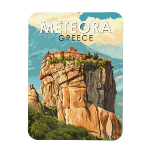 Meteora Griekenland Illustratie Reis Kunst Vintage Magneet