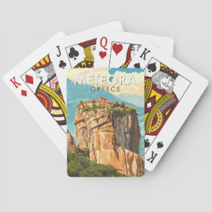 Meteora Griekenland Illustratie Reis Kunst Vintage Pokerkaarten