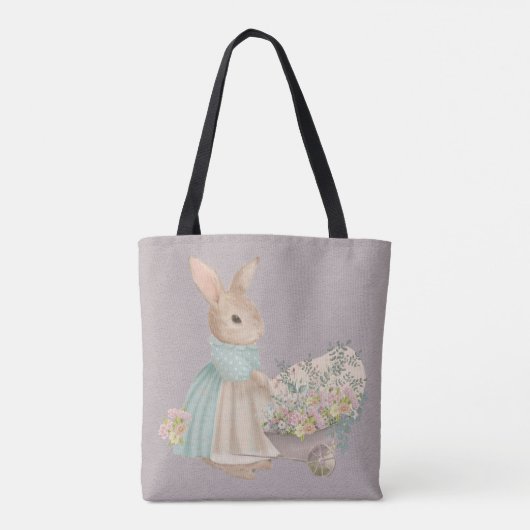 meterkonijn met bloemen canvas tas (Achterkant)