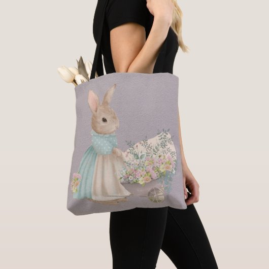 meterkonijn met bloemen canvas tas (Dichtbij)