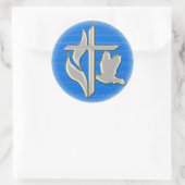 Methodistkruis met duif ronde sticker (Tas)