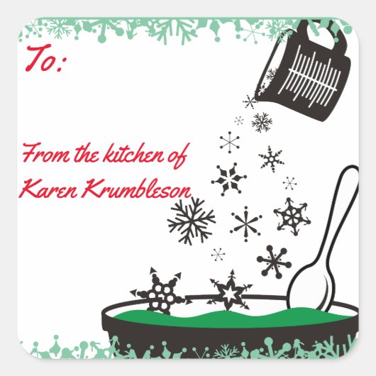 Meting met bekertje voor het gieten van sneeuwvlok vierkante sticker (Voorkant)