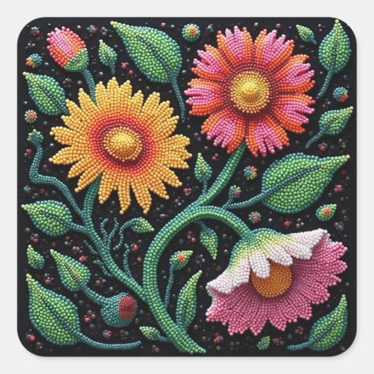Metis Beadwork Craft Wildflower Square Stickers (Voorkant)