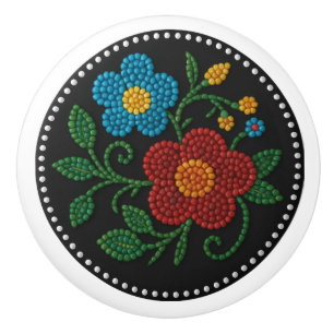 Metis Beadwork Floral Native Art Keramische Knop