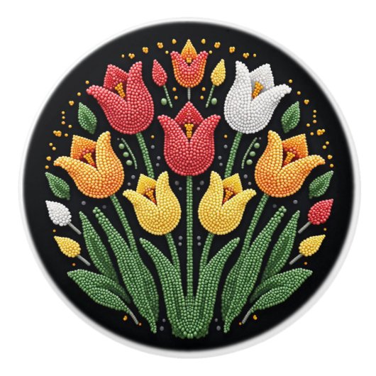 Metis First Nations Beadwork Tulpen Keramische Kno Keramische Knop (Voorkant)