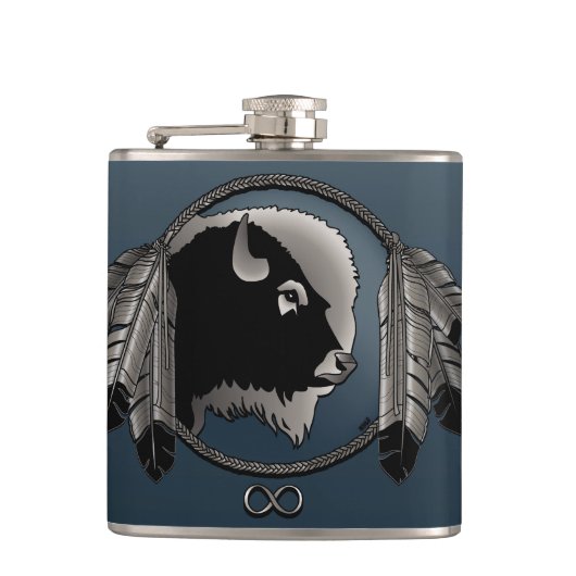 Metis Flask Custom Spirit Buffalo Metis Art Fles Heupfles (Voorkant)