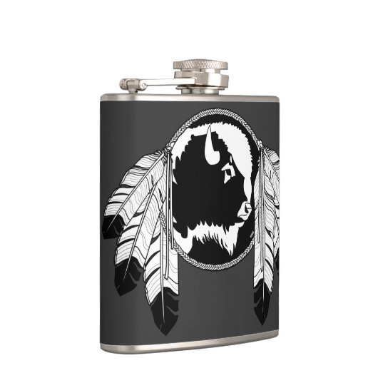 Metis Flask Custom Spirit Buffalo Metis Art Fles Heupfles (Rechts)