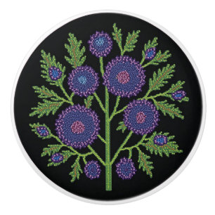 Metis Native Beadwork Sweet William Ceramic Knob Keramische Knop