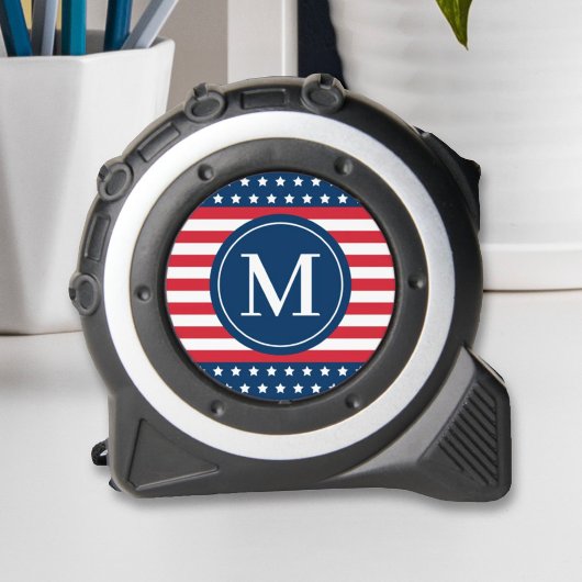 Mètre Ruban American Red White Blue Monogramme personnalisé in