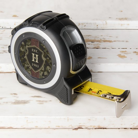 Mètre Ruban Camouflage vert rustique et monogramme personnalis