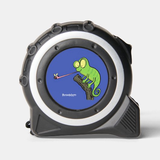 Mètre Ruban Caricature de lézard de caméléon vert joyeux (Recto)