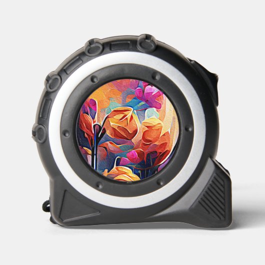 Mètre Ruban Floral Abstract Art Orange Red Blue Flowers (Recto)