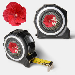 Mètre Ruban Hibiscus rouge Moderne Smokey Gris Gris Paraphe