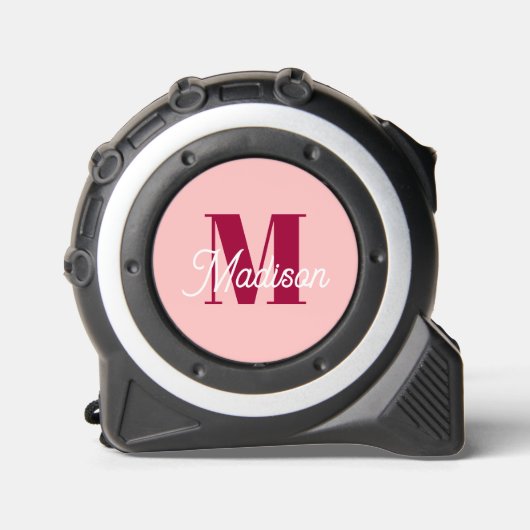 Mètre Ruban Initiales Monogrammes roses Personnalisées moderne (Recto)