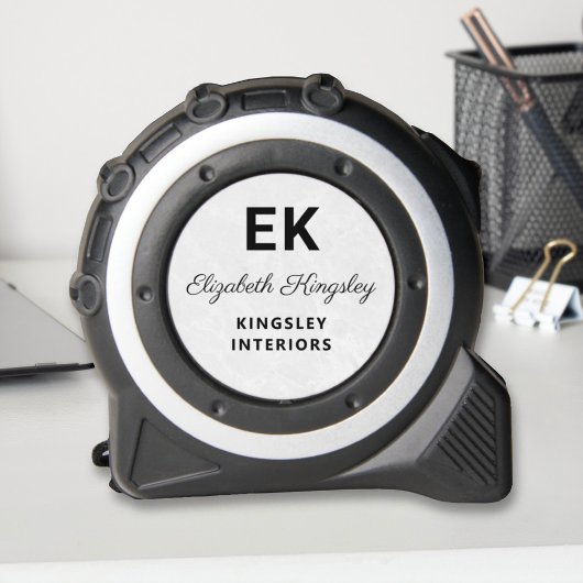 Mètre Ruban Marbre blanc moderne élégant Nom et entreprise