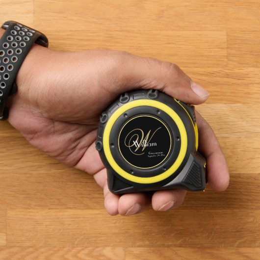 Mètre Ruban Mariage Groomsman Cadeau Monogramme Nom du script  (Maison)