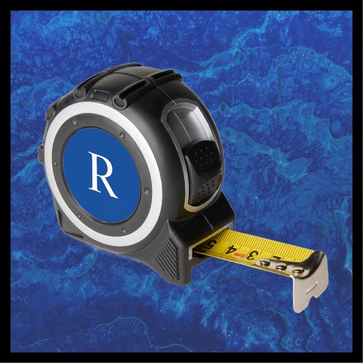 Mètre Ruban Monogramme blanc sur outil personnalisé bleu pour