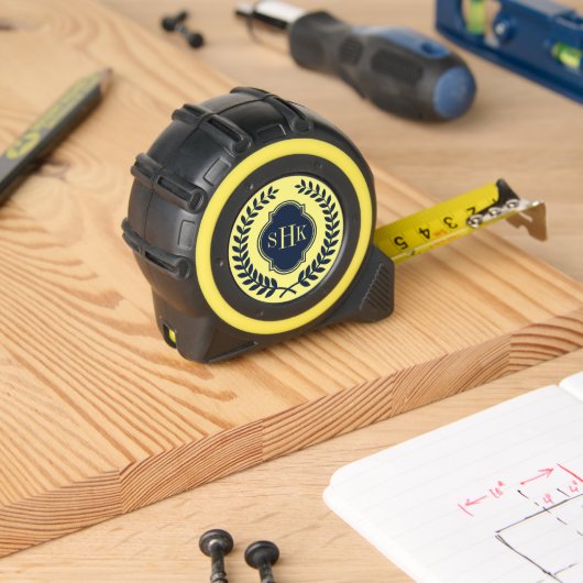 Mètre Ruban Monogramme de couronne de laurier bleu marine (Boiseries)