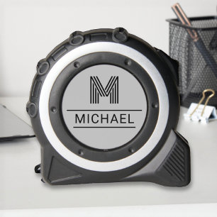 Mètre Ruban Monogramme de nom personnalisé en argent moderne