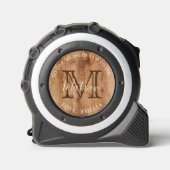 Mètre Ruban Monogramme en bois rustique Mesure sur bande tan (Recto)
