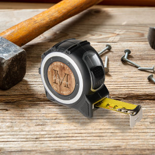 Mètre Ruban Monogramme en bois rustique Mesure sur bande tan