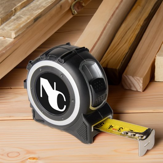 Mètre Ruban Monogramme Gras Initiales Superposées Noir et Blan