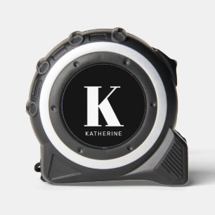 Mètre Ruban Monogramme moderne noir blanc nom personnalisé ini