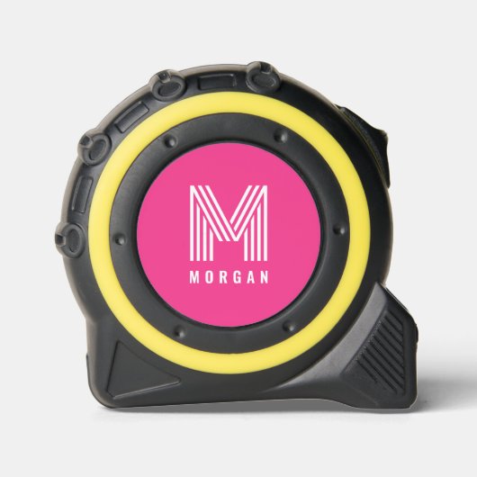 Mètre Ruban Nom du monogramme moderne Bold | Rose (Recto)