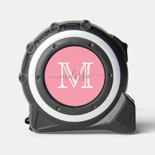 Mètre Ruban Nom et monogramme minimaux élégants rose (Recto)