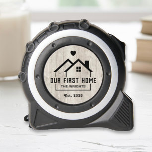 Mètre Ruban Notre Première Maison Bois Gris Nom Personnalisé
